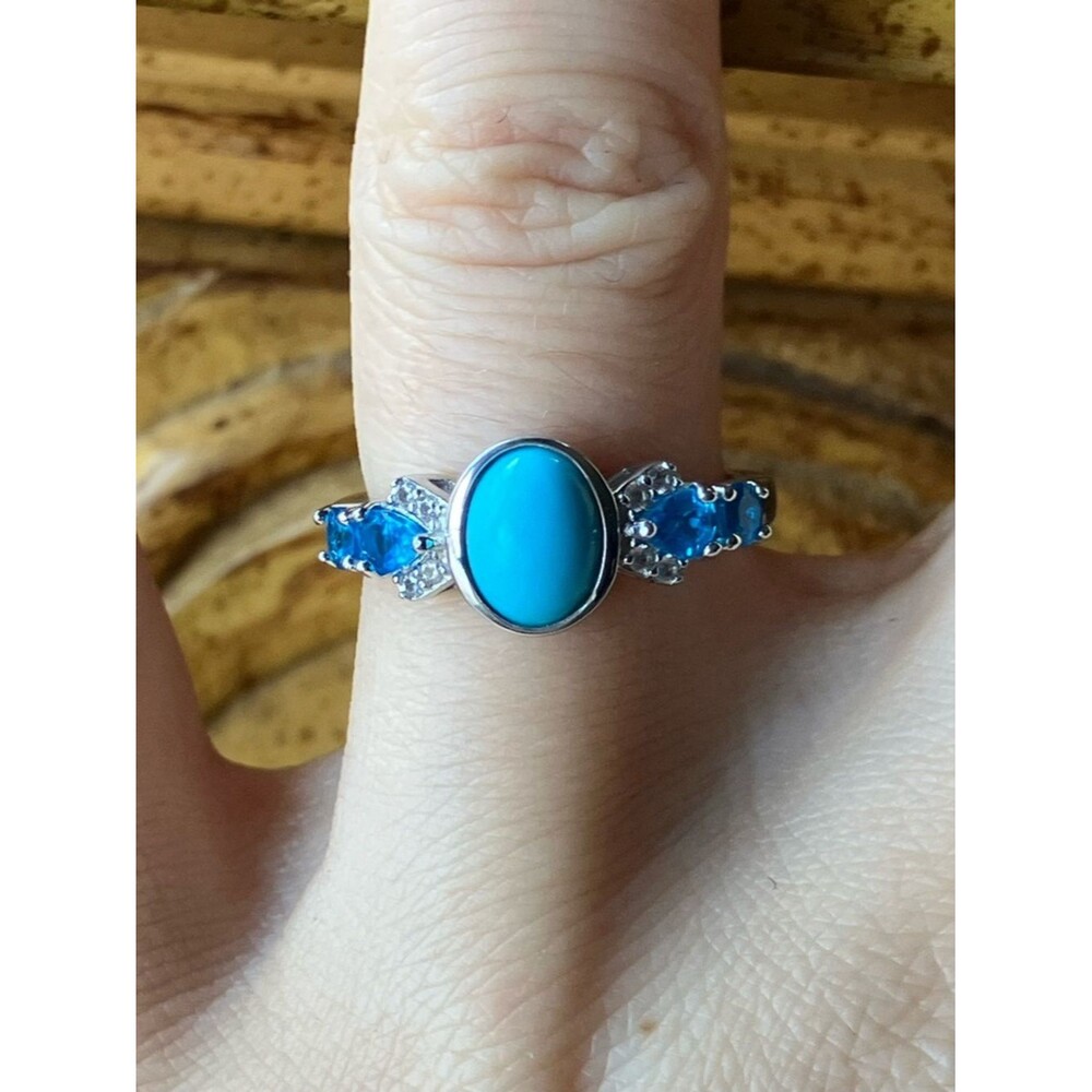 Sleeping Beauty Turquoise Blue Apatite Sterling Silver Ring Size 6.75